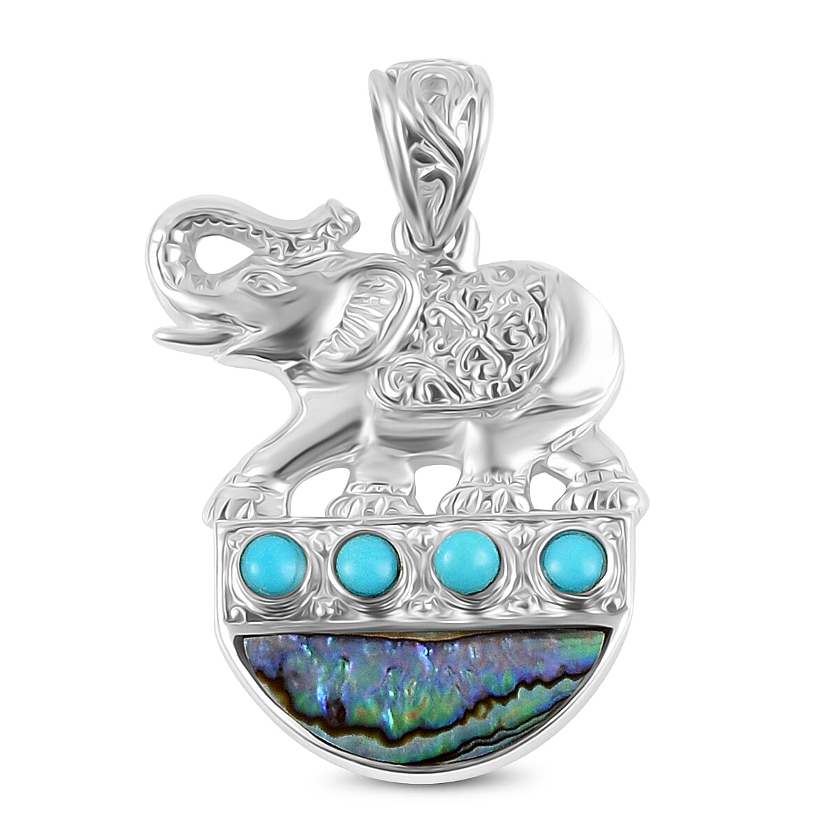 Royal Bali Collection - Mystic Waters Collection - Handmade Sleeping Beauty Turquoise &amp; Abalone Shell Pendant Sterling Silver Silver Wt. 6.34 Gms. 7924082 0