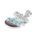 Royal Bali Collection - Mystic Waters Collection - Handmade Sleeping Beauty Turquoise & Abalone Shell Pendant Sterling Silver Silver Wt. 6.34 Gms.