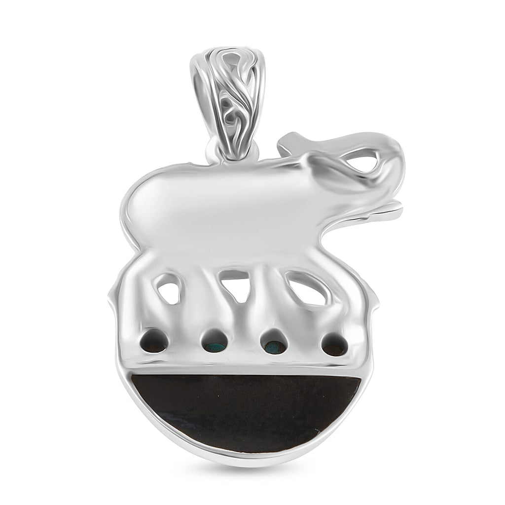 Royal Bali Collection - Mystic Waters Collection - Handmade Sleeping Beauty Turquoise & Abalone Shell Pendant Sterling Silver Silver Wt. 6.34 Gms.