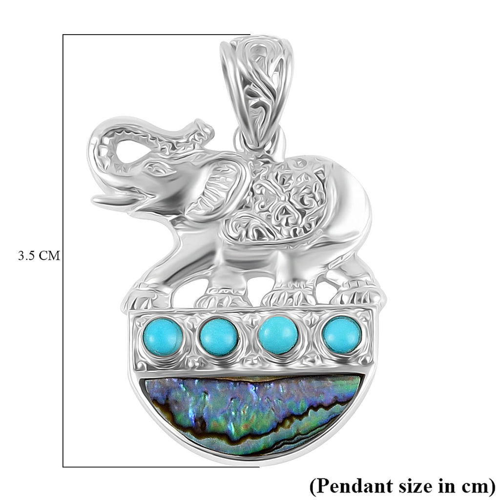 Royal Bali Collection - Mystic Waters Collection - Handmade Sleeping Beauty Turquoise & Abalone Shell Pendant Sterling Silver Silver Wt. 6.34 Gms.