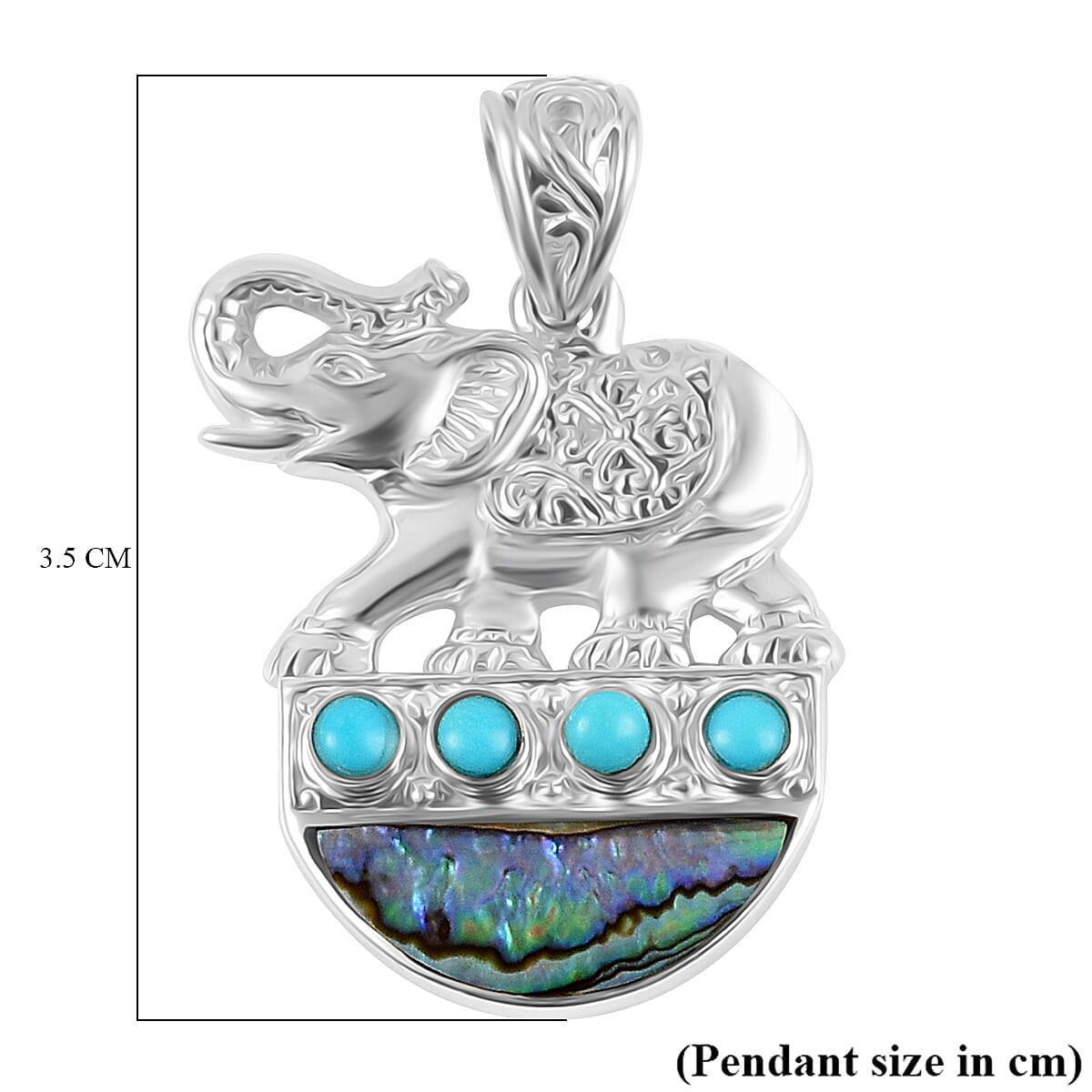 Royal Bali Collection - Mystic Waters Collection - Handmade Sleeping Beauty Turquoise &amp; Abalone Shell Pendant Sterling Silver Silver Wt. 6.34 Gms. 7924082 4