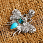 Royal Bali Collection - Handmade Sleeping Beauty Turquoise & Abalone Shell Pendant Sterling Silver 2.00 Ct, Silver Wt. 8.30 Gms.