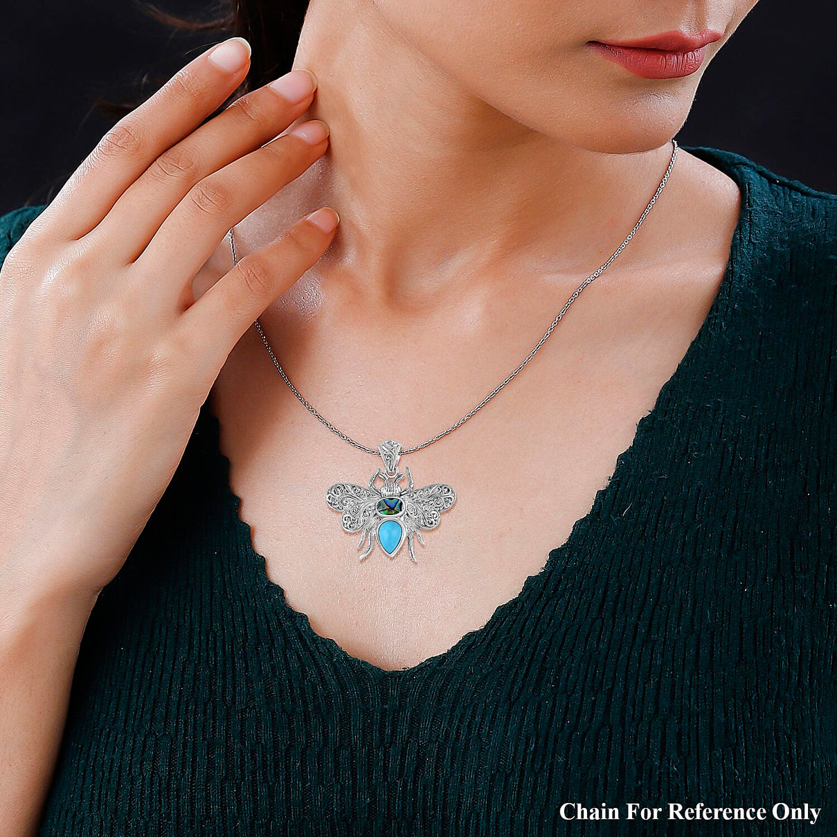 Royal Bali Collection - Handmade Sleeping Beauty Turquoise &amp; Abalone Shell Pendant Sterling Silver 2.00 Ct, Silver Wt. 8.30 Gms. 7924010 2