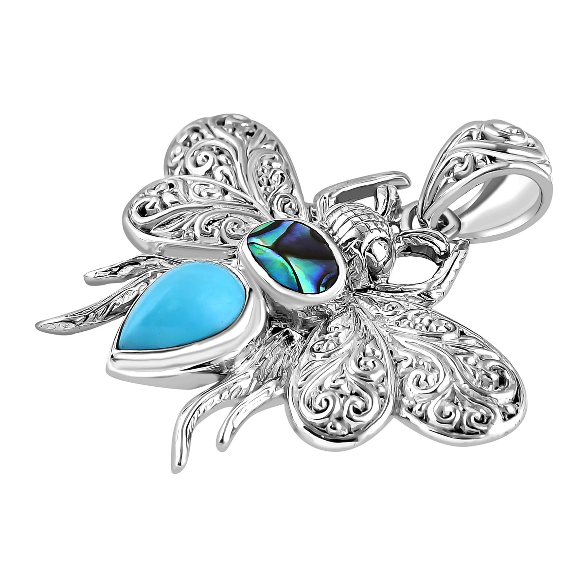 Royal Bali Collection - Handmade Sleeping Beauty Turquoise &amp; Abalone Shell Pendant Sterling Silver 2.00 Ct, Silver Wt. 8.30 Gms. 7924010 3