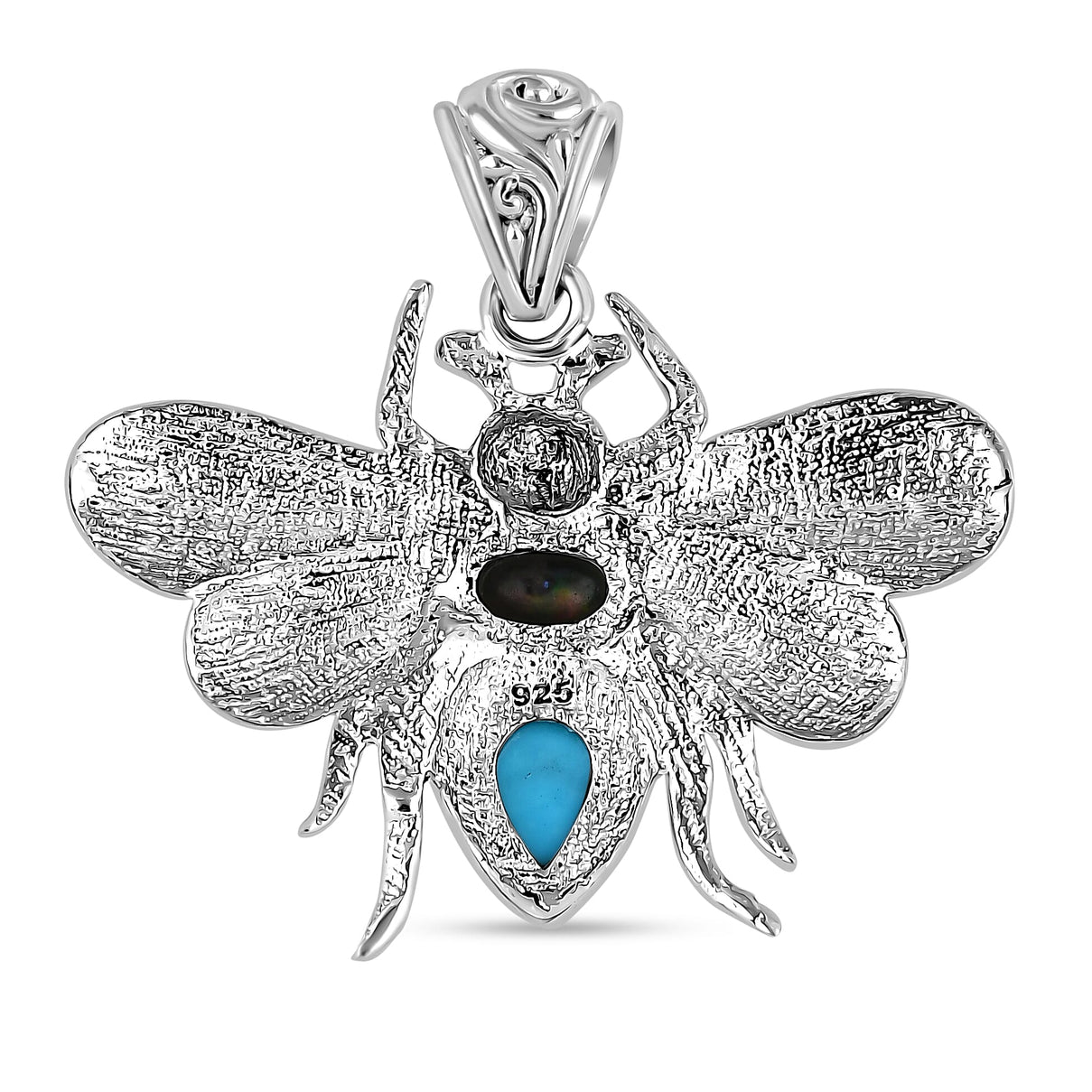 Royal Bali Collection - Handmade Sleeping Beauty Turquoise &amp; Abalone Shell Pendant Sterling Silver 2.00 Ct, Silver Wt. 8.30 Gms. 7924010 4