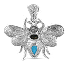 Royal Bali Collection - Handmade Sleeping Beauty Turquoise & Abalone Shell Pendant Sterling Silver 2.00 Ct, Silver Wt. 8.30 Gms.