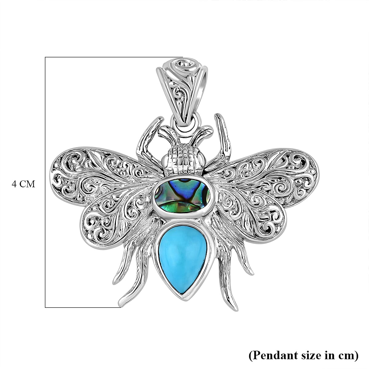 Royal Bali Collection - Handmade Sleeping Beauty Turquoise &amp; Abalone Shell Pendant Sterling Silver 2.00 Ct, Silver Wt. 8.30 Gms. 7924010 5