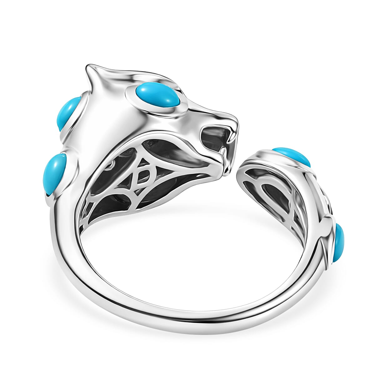 D'Joy Sleeping Beauty Turquoise, Black Spinel Adjustable Panther Ring in Rhodium Overlay Sterling Silver 2.02 Ct. 8466061 5