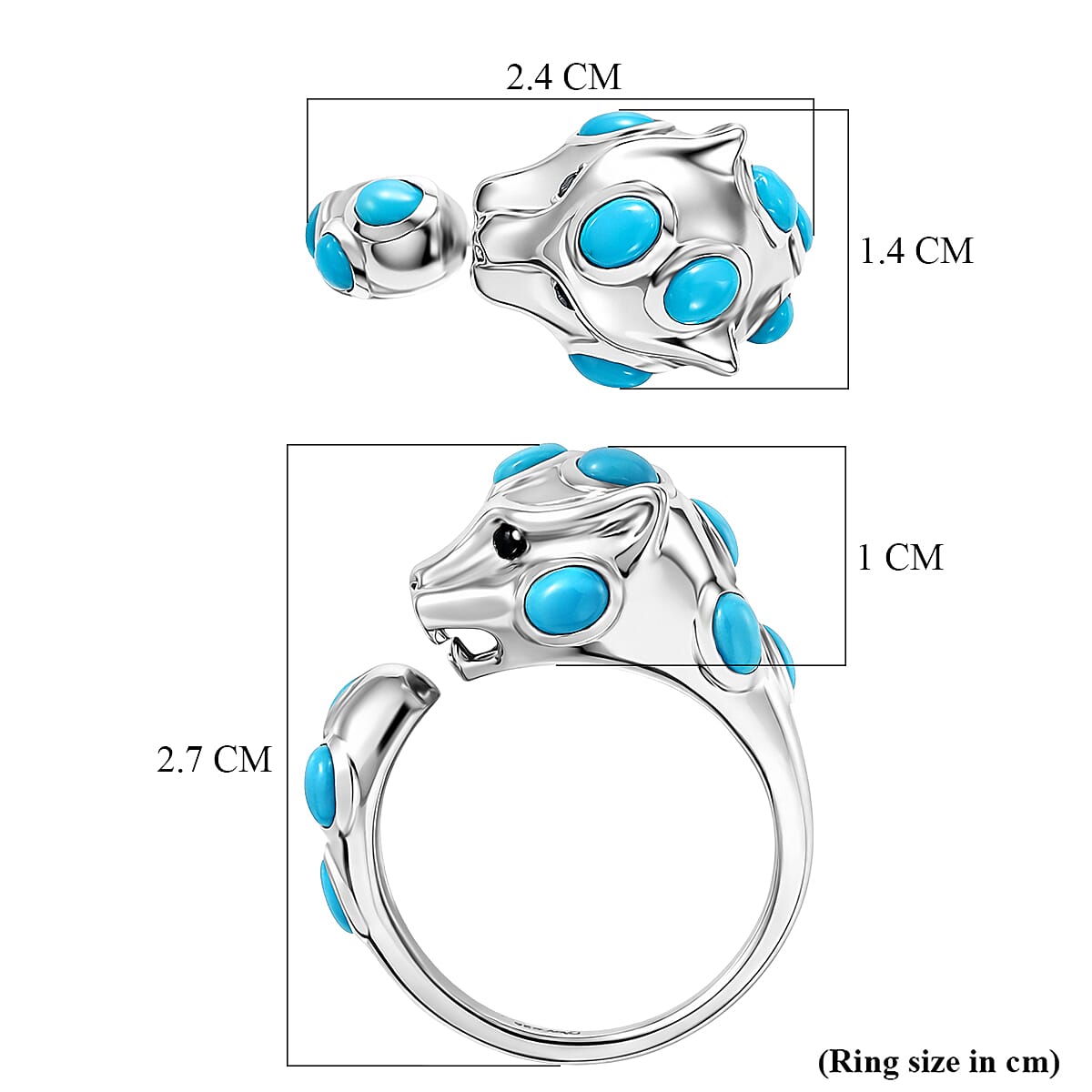 D'Joy Sleeping Beauty Turquoise, Black Spinel Adjustable Panther Ring in Rhodium Overlay Sterling Silver 2.02 Ct. 8466061 6
