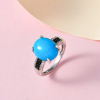 Arizona Sleeping Beauty Turquoise, Boi Ploi Black Spinel and Natural Zircon Ring in Platinum Overlay Sterling Silver 4.40 Ct.