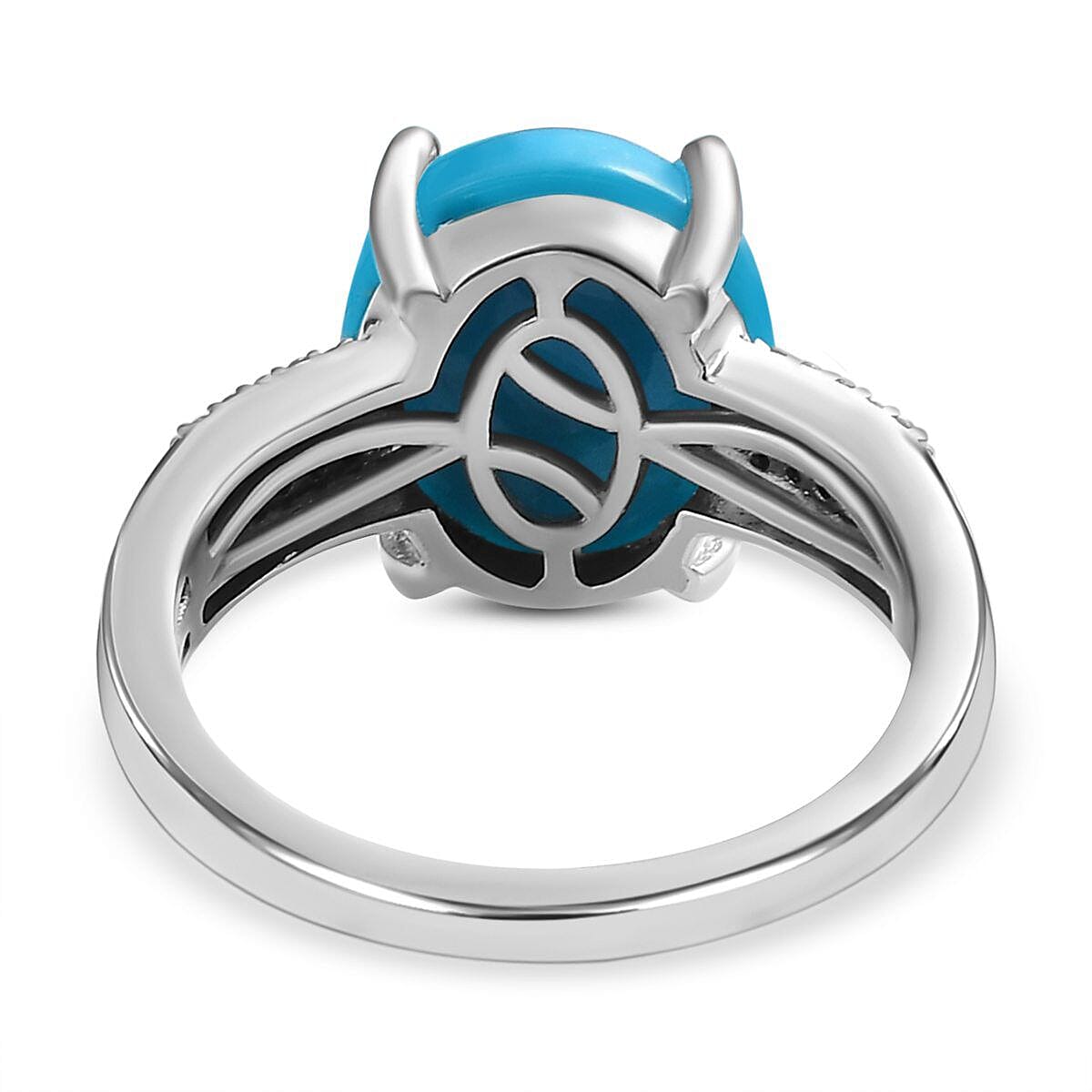Arizona Sleeping Beauty Turquoise, Boi Ploi Black Spinel and Natural Zircon Ring in Platinum Overlay Sterling Silver 4.40 Ct. 7263679 9