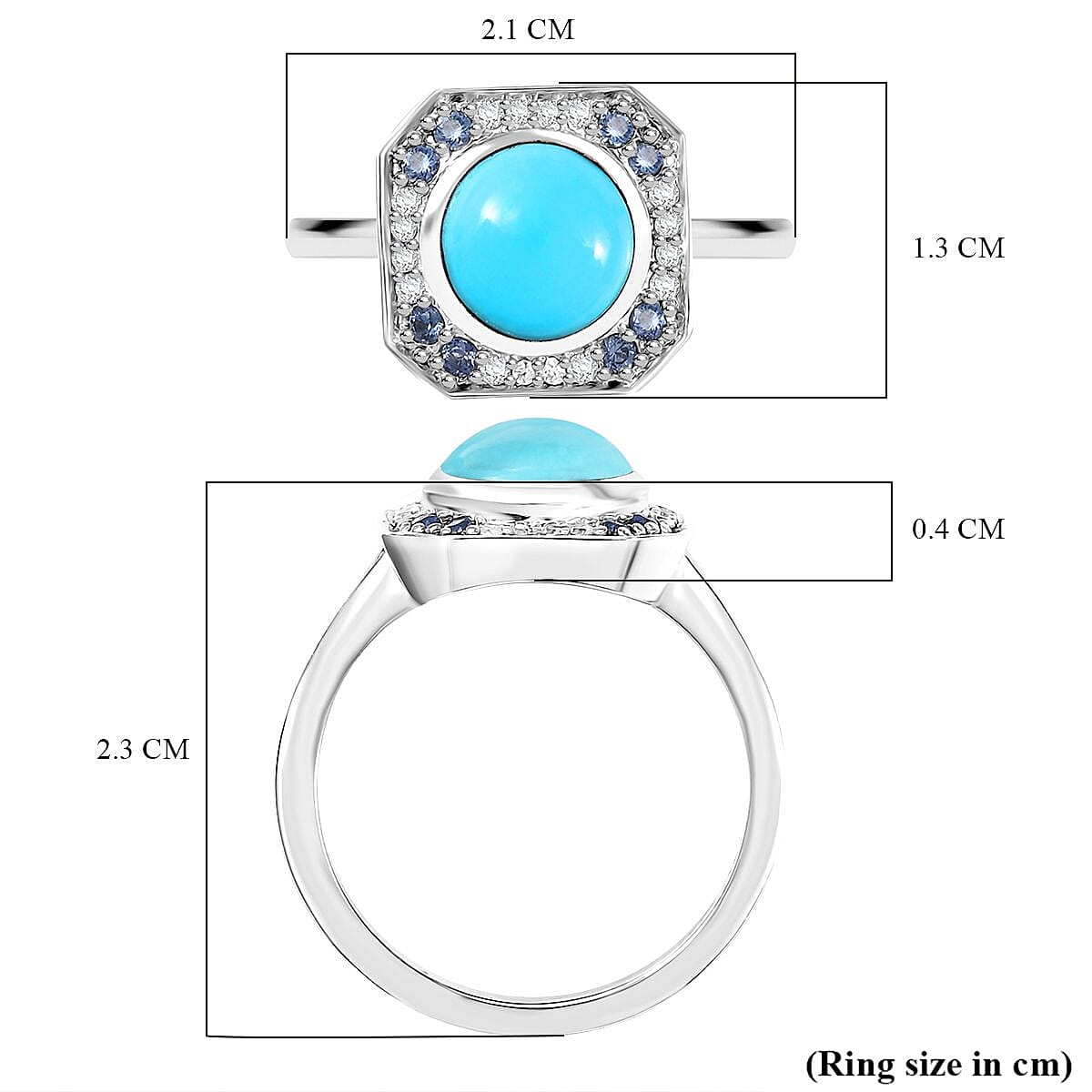 D'joy Sleeping Beauty Turquoise, Blue Sapphire &amp; White Zircon Solitaire Ring in Rhodium Overlay Sterling Silver 1.36 Ct. 8061595 6