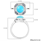 D'joy Sleeping Beauty Turquoise, Blue Sapphire & White Zircon Solitaire Ring in Rhodium Overlay Sterling Silver 1.36 Ct.