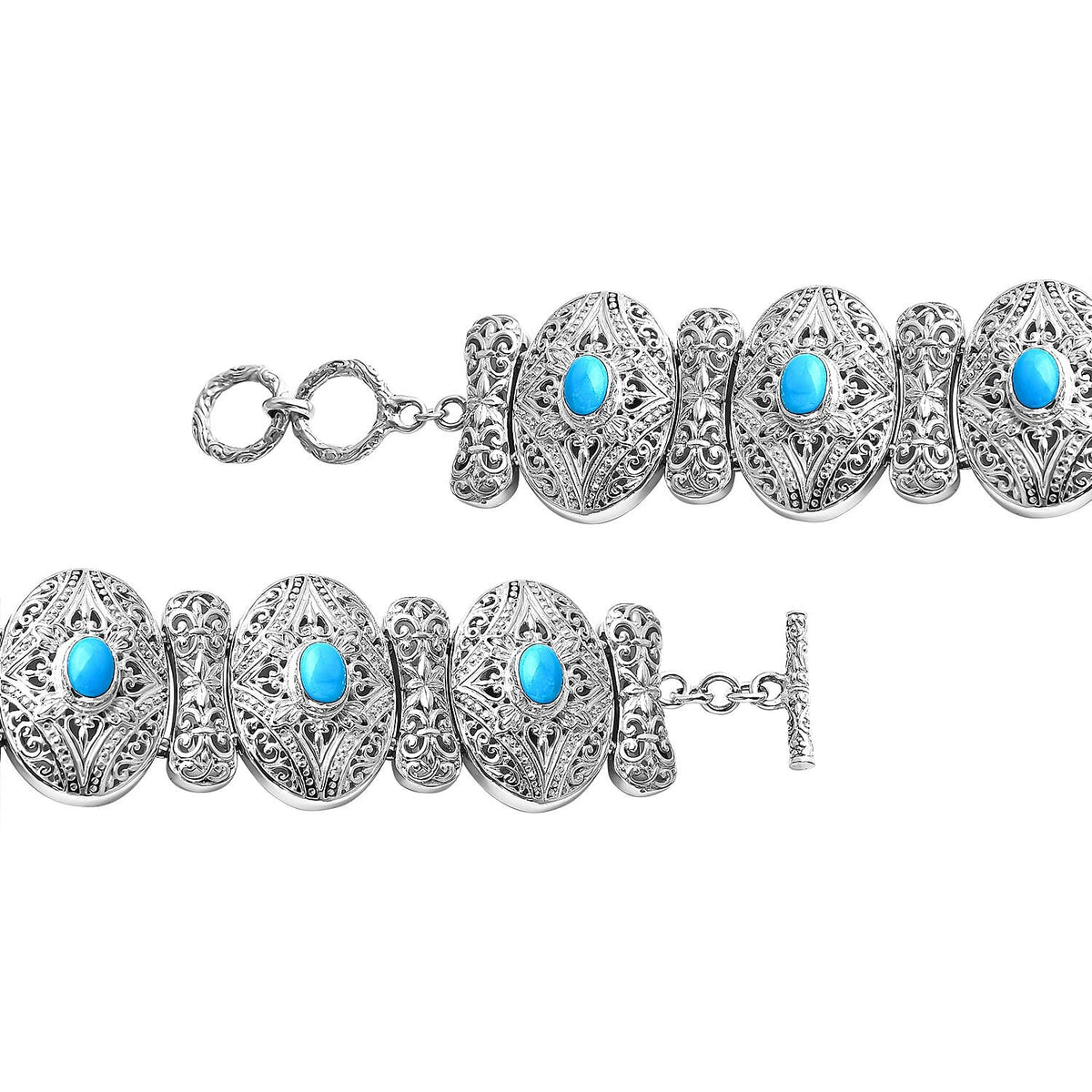Sleeping Beauty Turquoise Bracelet (Size - 8) with T-Bar Clasp Sterling Silver 4.40 Ct, Silver Wt. 50.92 Gms. 7751675 5