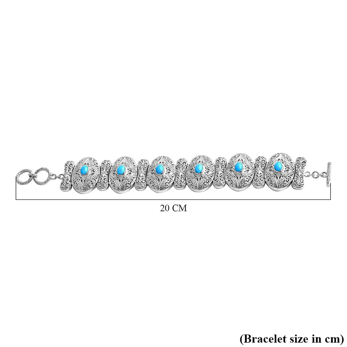 Sleeping Beauty Turquoise Bracelet (Size - 8) with T-Bar Clasp Sterling Silver 4.40 Ct, Silver Wt. 50.92 Gms. 7751675 6
