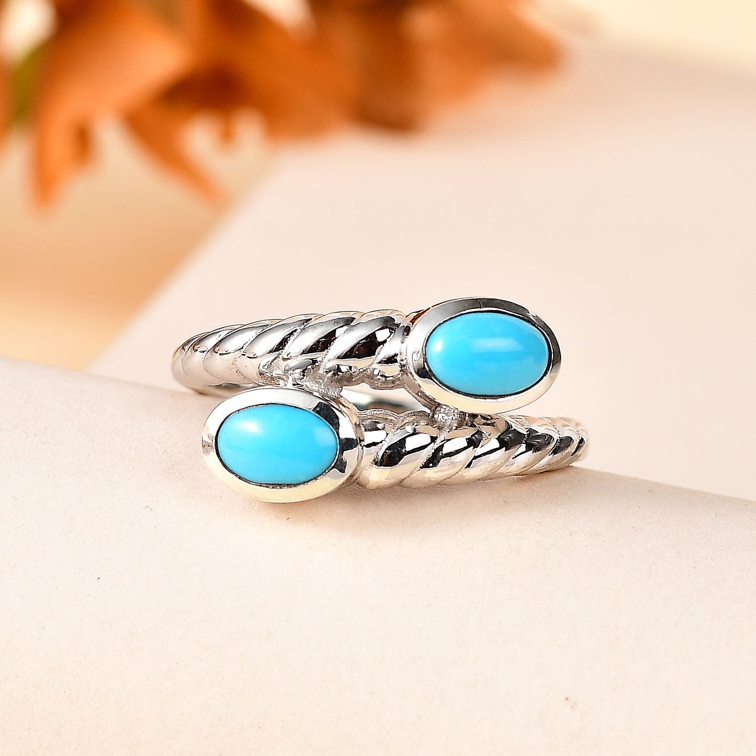 Arizona Sleeping Beauty Turquoise Bypass Ring in Platinum Overlay Sterling Silver 7746172 1