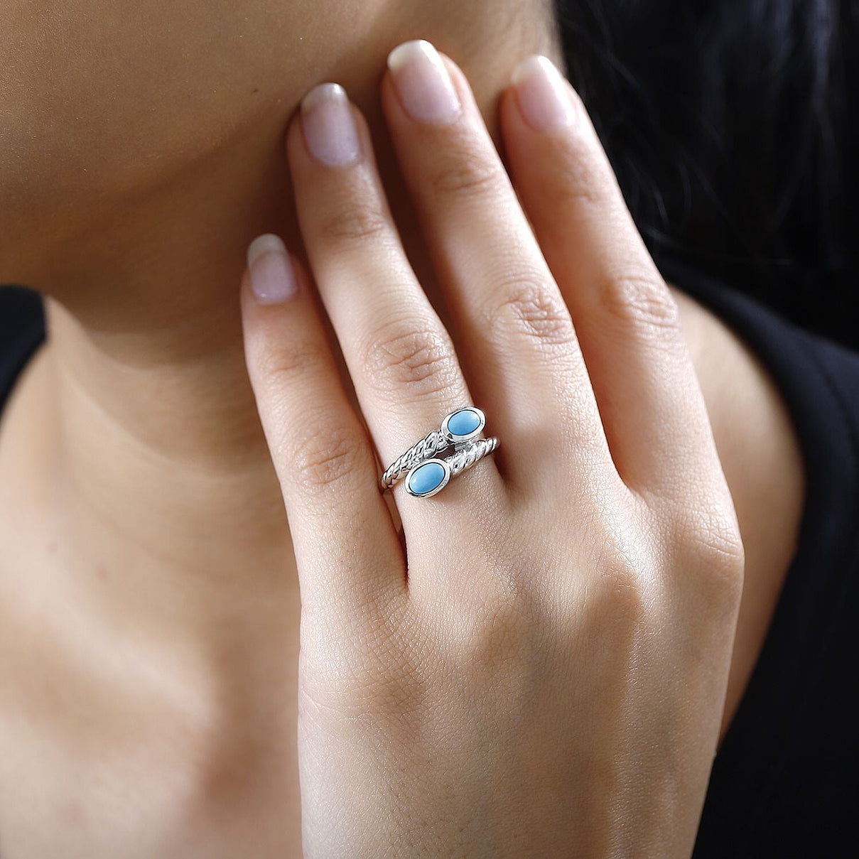 Arizona Sleeping Beauty Turquoise Bypass Ring in Platinum Overlay Sterling Silver 7746172 2