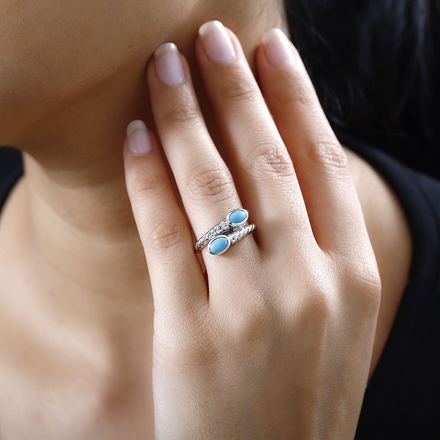 Arizona Sleeping Beauty Turquoise Bypass Ring in Platinum Overlay Sterling Silver 7746172 2
