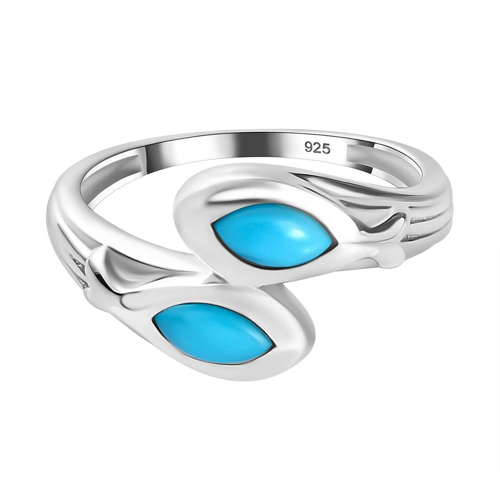 Arizona Sleeping Beauty Turquoise Bypass Ring in Platinum Overlay Sterling Silver