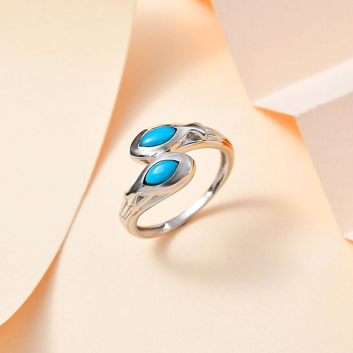 Arizona Sleeping Beauty Turquoise Bypass Ring in Platinum Overlay Sterling Silver 7775409 1