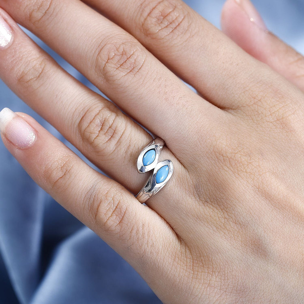 Arizona Sleeping Beauty Turquoise Bypass Ring in Platinum Overlay Sterling Silver