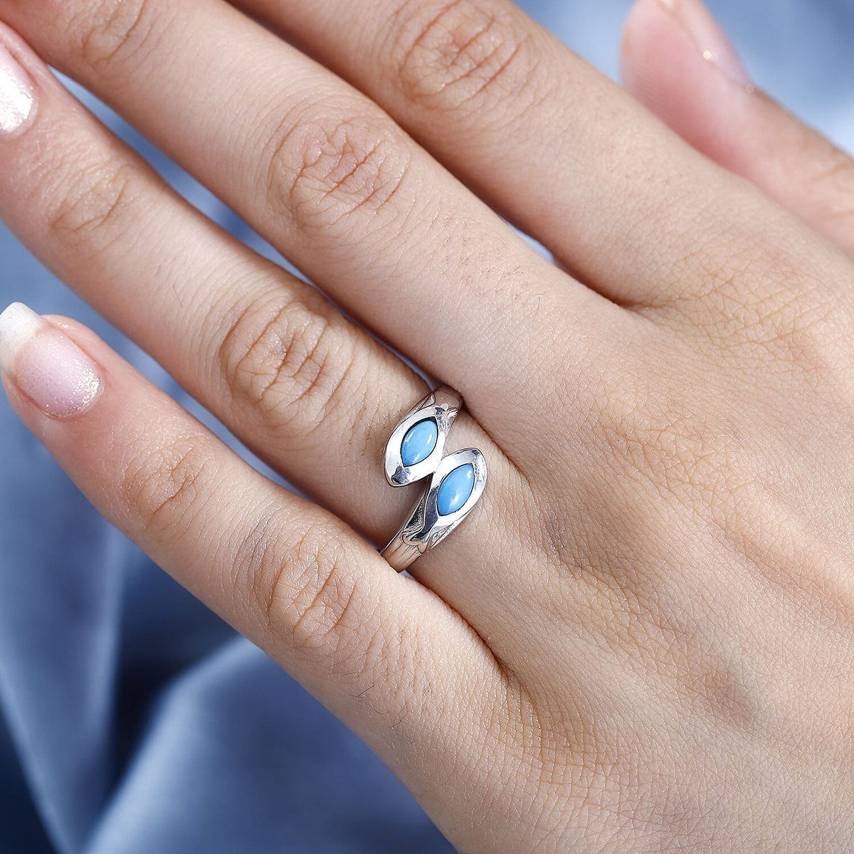 Arizona Sleeping Beauty Turquoise Bypass Ring in Platinum Overlay Sterling Silver 7775409 2