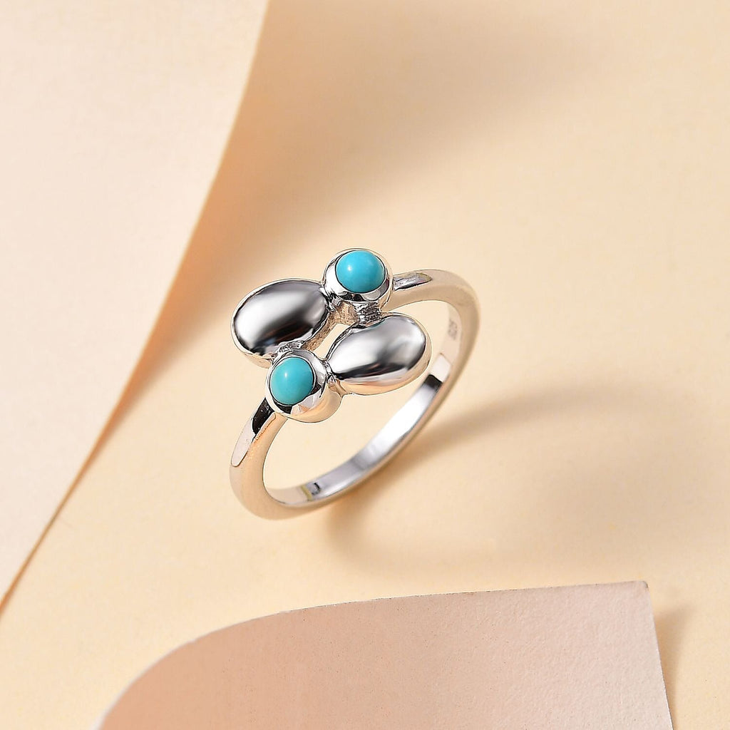 Arizona Sleeping Beauty Turquoise Bypass Ring in Rhodium Overlay Sterling Silver