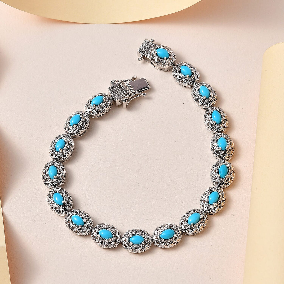 Arizona Sleeping Beauty Turquoise Tennis Bracelet (Size - 7.5) in Platinum Overlay Sterling Silver 3.95 Ct, Silver Wt. 14.01 Gms 7526849 4