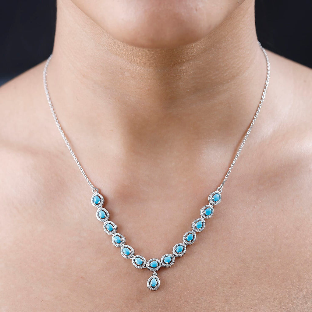 Arizona Sleeping Beauty Turquoise Necklace (Size - 20) with Lobster Clasp in Platinum Overlay Sterling Silver