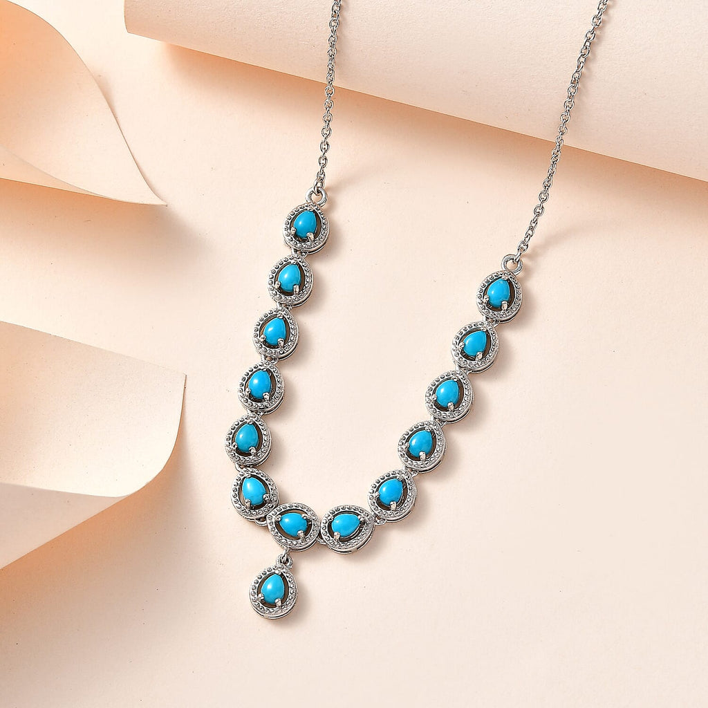 Arizona Sleeping Beauty Turquoise Necklace (Size - 20) with Lobster Clasp in Platinum Overlay Sterling Silver