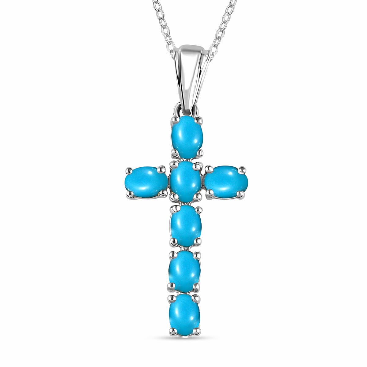 Sleeping Beauty Turquoise Cross Pendant with Chain (Size 20 Inch) in Platinum Overlay Sterling Silver 4203289 0