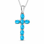 Arizona Sleeping Beauty Turquoise Cross Pendant with Chain (Size-20) in Platinum Overlay Sterling Silver 1.27 Ct.