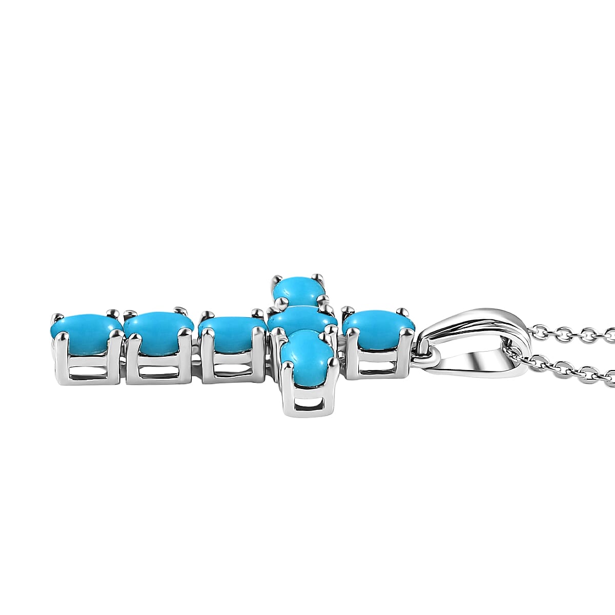 Sleeping Beauty Turquoise Cross Pendant with Chain (Size 20 Inch) in Platinum Overlay Sterling Silver 4203289 4