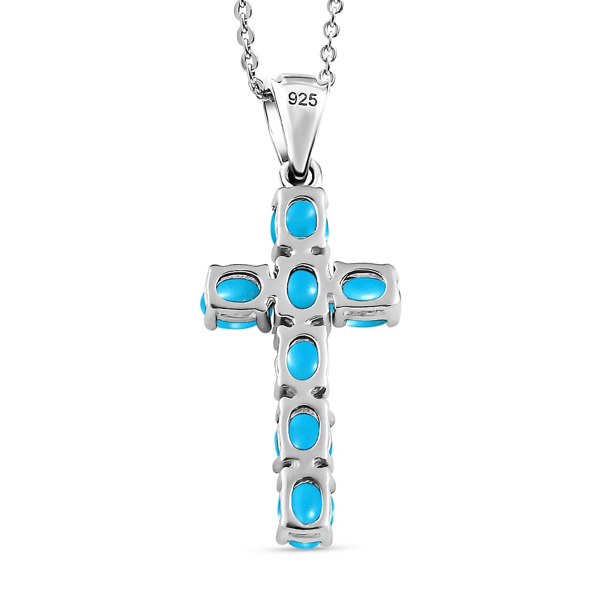 Sleeping Beauty Turquoise Cross Pendant with Chain (Size 20 Inch) in Platinum Overlay Sterling Silver 4203289 5