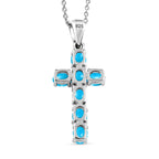 Arizona Sleeping Beauty Turquoise Cross Pendant with Chain (Size-20) in Platinum Overlay Sterling Silver 1.27 Ct.