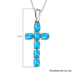 Arizona Sleeping Beauty Turquoise Cross Pendant with Chain (Size-20) in Platinum Overlay Sterling Silver 1.27 Ct.