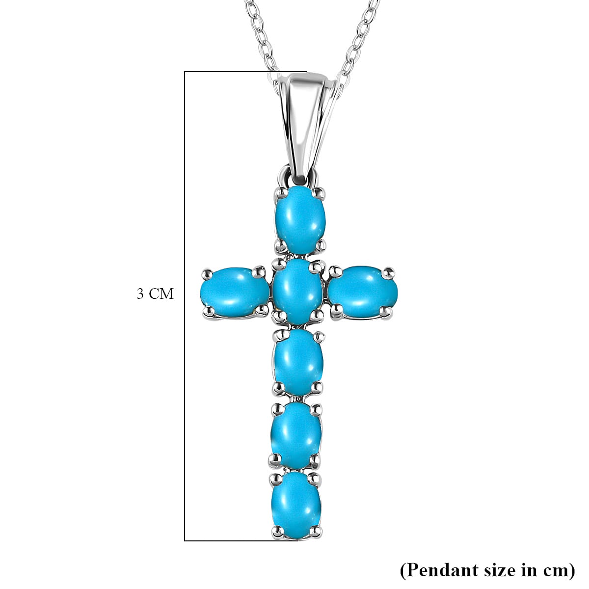 Sleeping Beauty Turquoise Cross Pendant with Chain (Size 20 Inch) in Platinum Overlay Sterling Silver 4203289 6