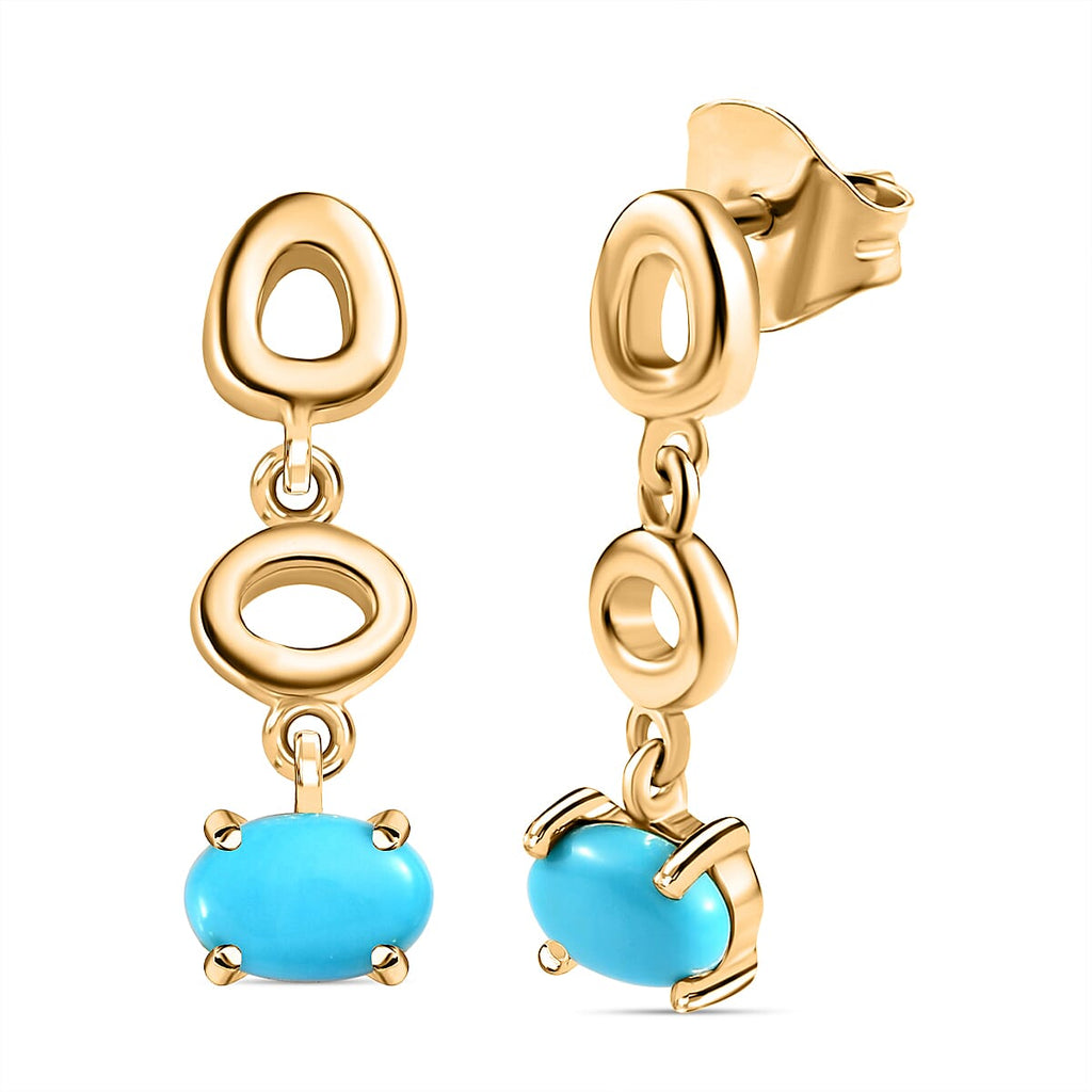 Arizona Sleeping Beauty Turquoise Dangle Earrings in 18K Yellow Gold Vermeil Plated Sterling Silver