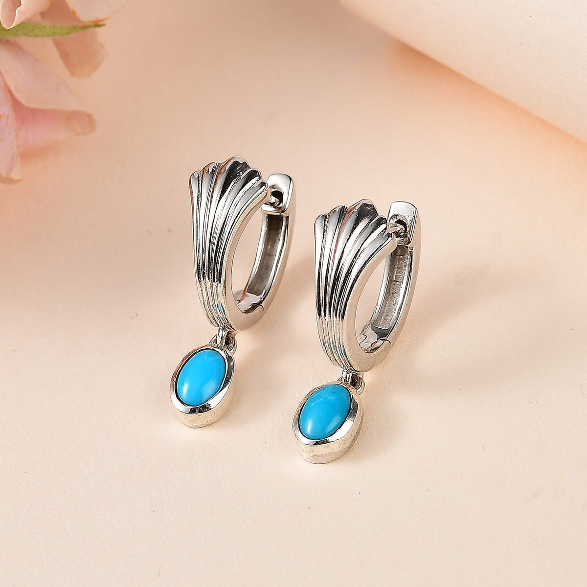 Arizona Sleeping Beauty Turquoise Dangle Earrings in Platinum Overlay Sterling Silver 7727383 2