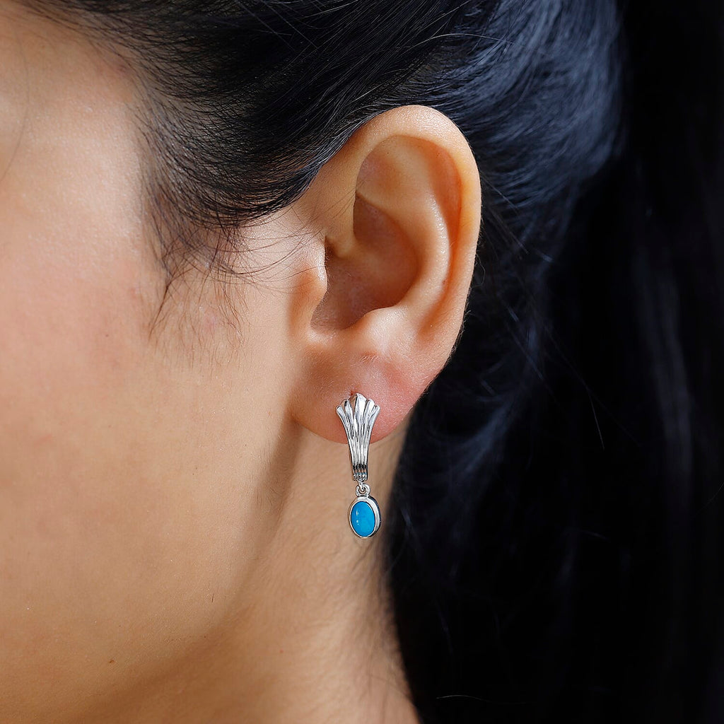 Arizona Sleeping Beauty Turquoise Dangle Earrings in Platinum Overlay Sterling Silver