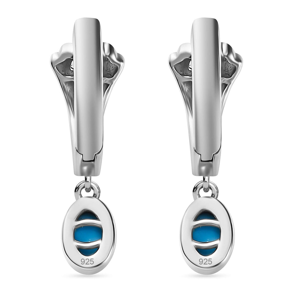 Arizona Sleeping Beauty Turquoise Dangle Earrings in Platinum Overlay Sterling Silver
