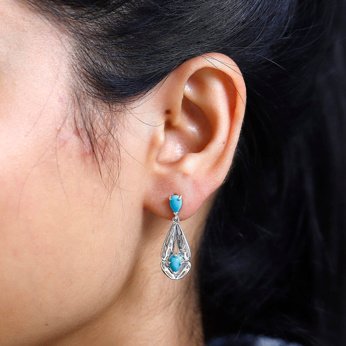 Arizona Sleeping Beauty Turquoise Dangle Earrings in Platinum Overlay Sterling Silver 1.60 Ct. 7749697 3