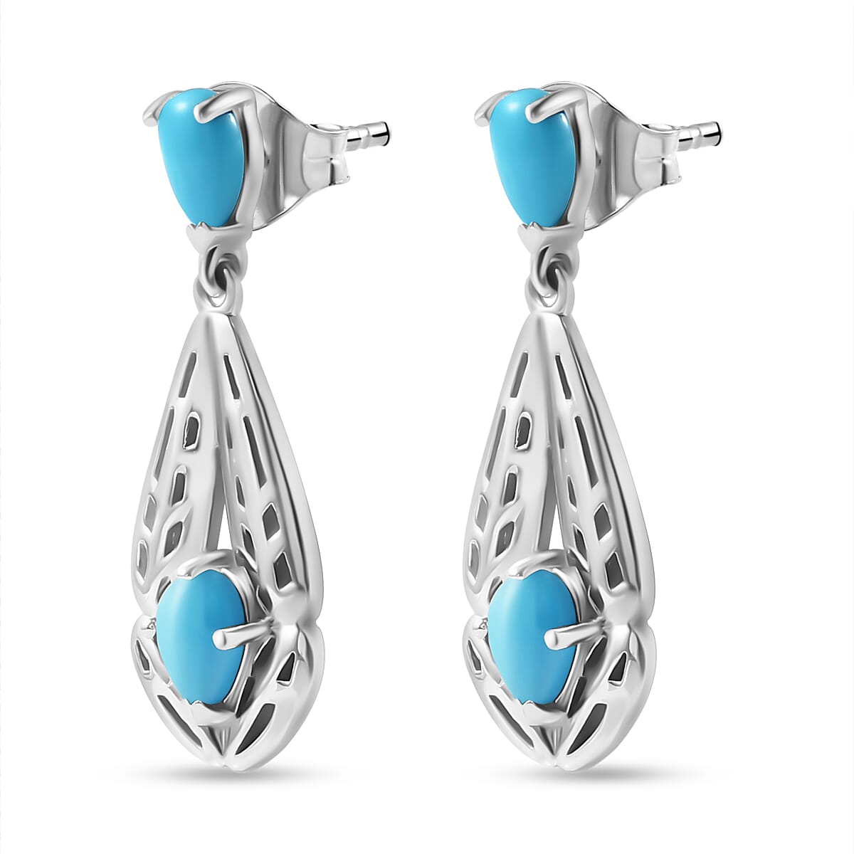 Arizona Sleeping Beauty Turquoise Dangle Earrings in Platinum Overlay Sterling Silver 1.60 Ct. 7749697 4