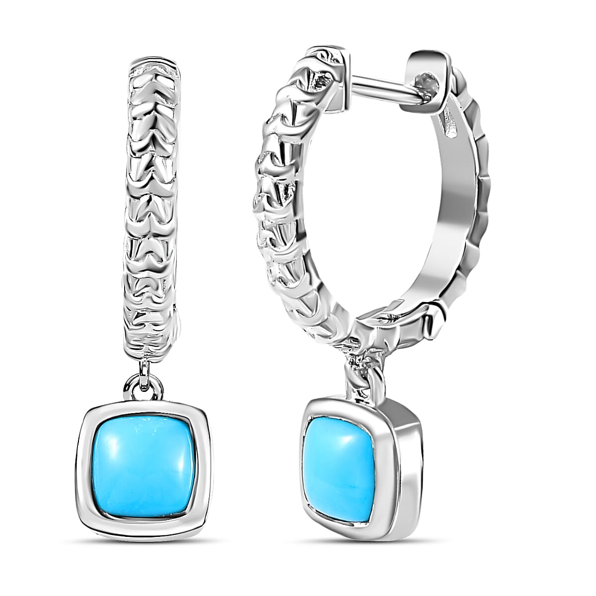Arizona Sleeping Beauty Turquoise Dangle Earrings in Platinum Overlay Sterling Silver 1.64 Ct, Silver Wt. 5.55 Gms 7763576 0