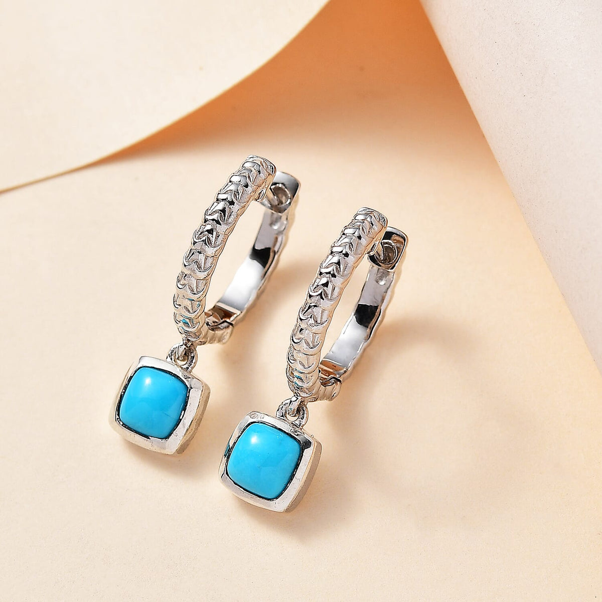Arizona Sleeping Beauty Turquoise Dangle Earrings in Platinum Overlay Sterling Silver 1.64 Ct, Silver Wt. 5.55 Gms 7763576 2