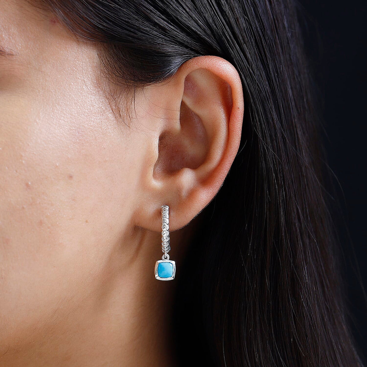 Arizona Sleeping Beauty Turquoise Dangle Earrings in Platinum Overlay Sterling Silver 1.64 Ct, Silver Wt. 5.55 Gms 7763576 3