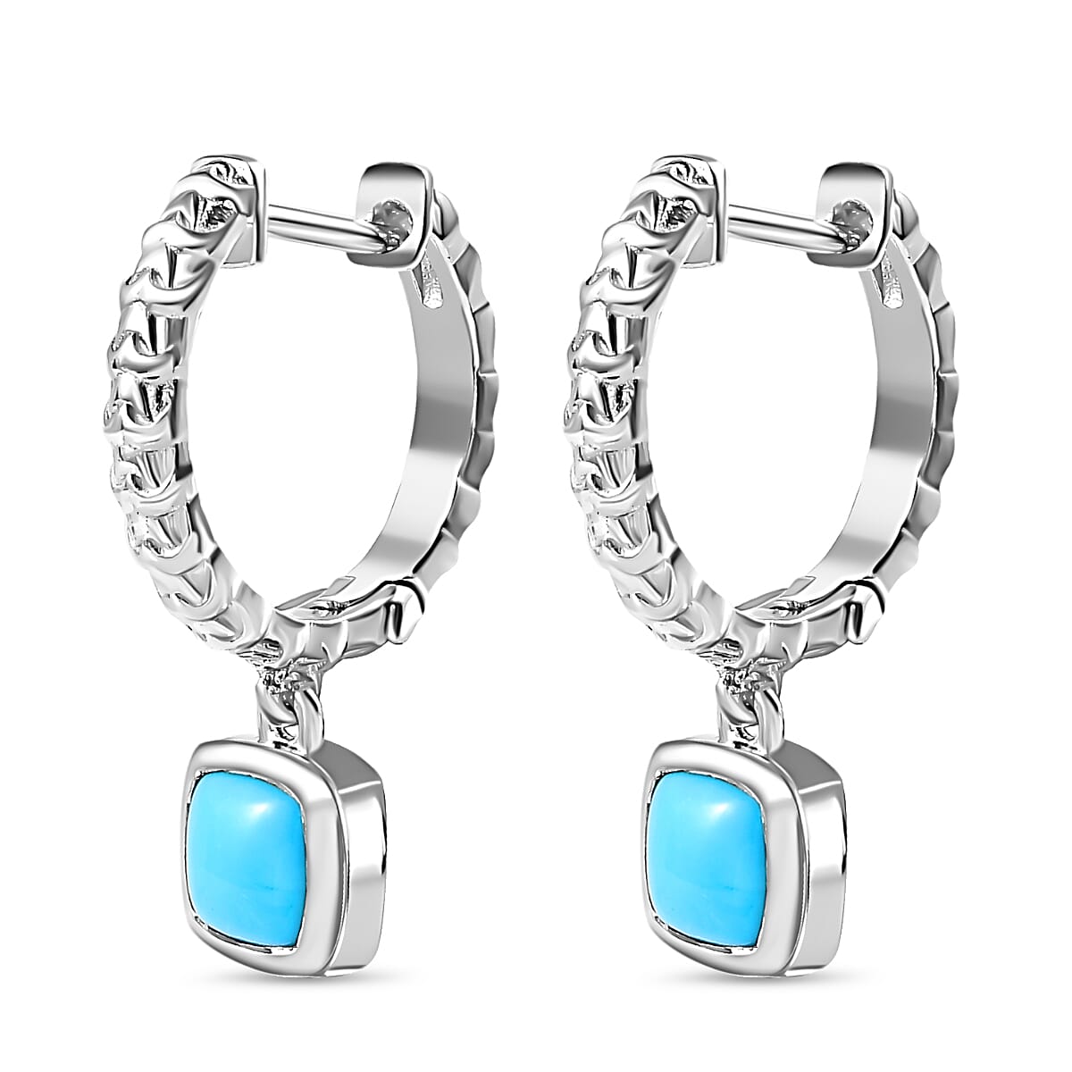 Arizona Sleeping Beauty Turquoise Dangle Earrings in Platinum Overlay Sterling Silver 1.64 Ct, Silver Wt. 5.55 Gms 7763576 4