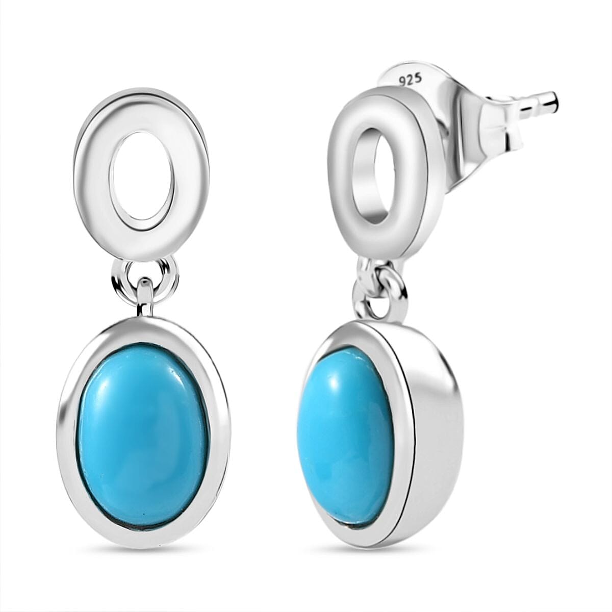 Sleeping Beauty Turquoise Dangling Earring with Push Back in Rhodium Overlay Sterling Silver 1.68 Ct. 8050999 0