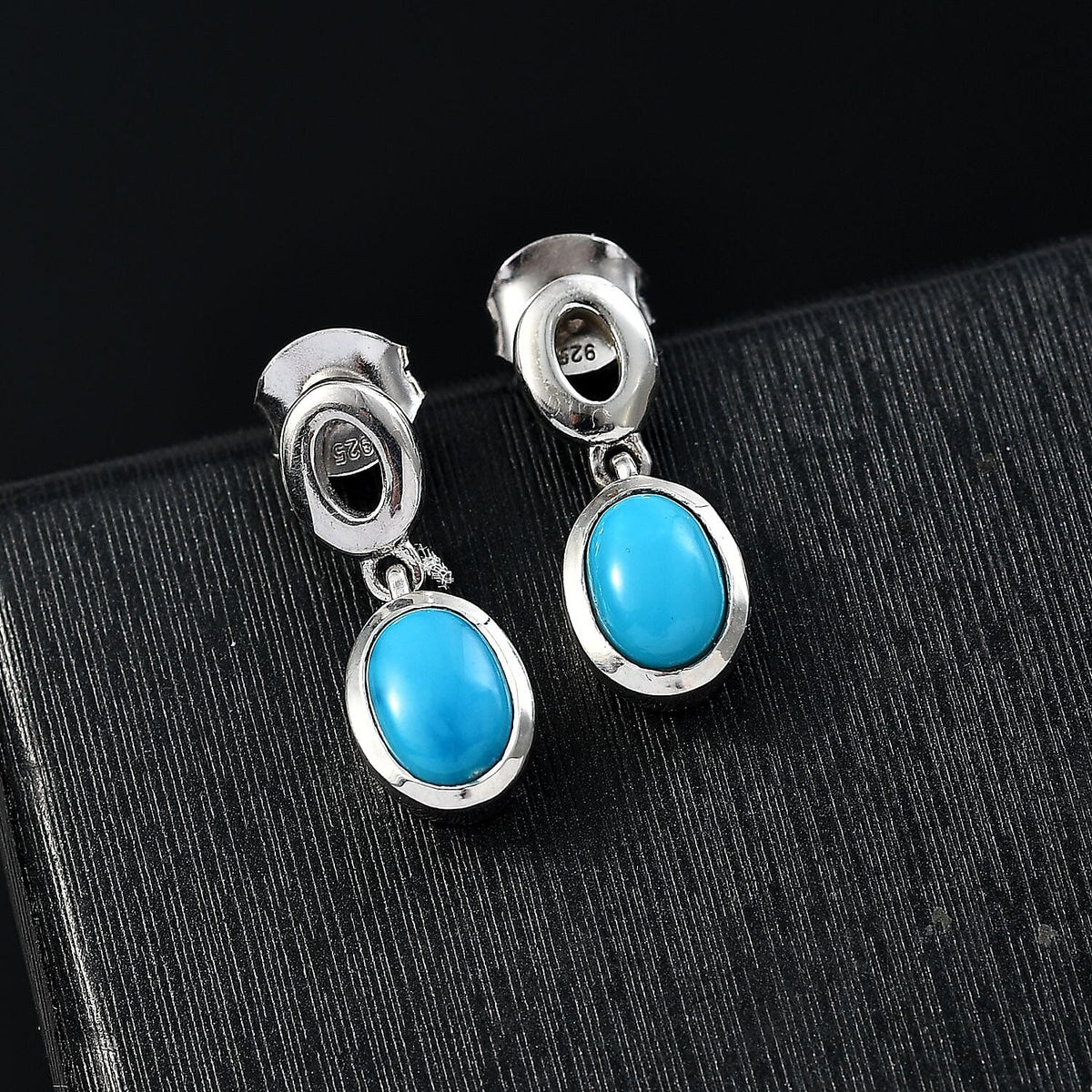 Sleeping Beauty Turquoise Dangling Earring with Push Back in Rhodium Overlay Sterling Silver 1.68 Ct. 8050999 2