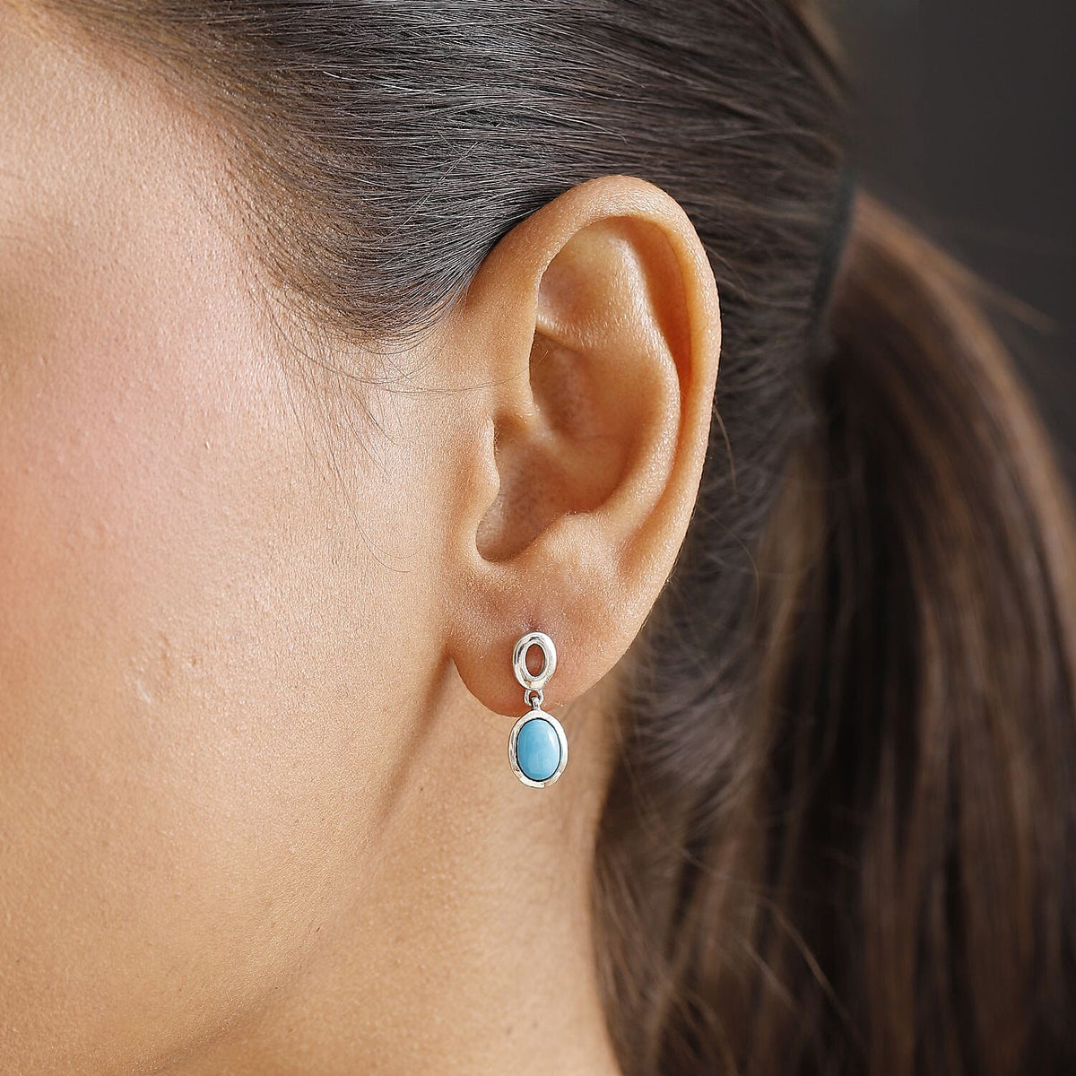 Sleeping Beauty Turquoise Dangling Earring with Push Back in Rhodium Overlay Sterling Silver 1.68 Ct. 8050999 3